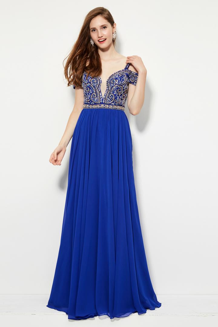 Angela And Alison - 81081 Embellished Deep V-neck A-line Dress