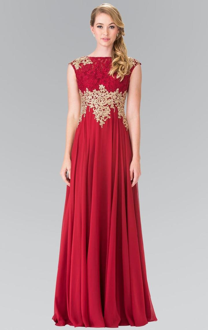Elizabeth K - Embellished Bateau Chiffon A-line Dress Gl2228