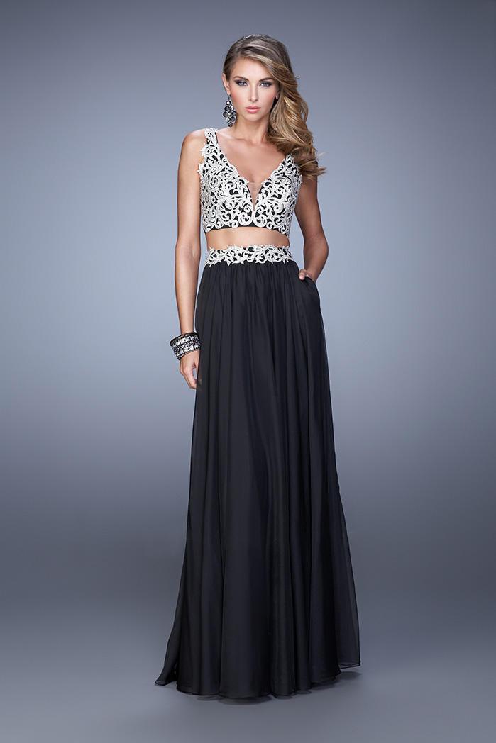 La Femme - 21342 Two Piece Deep V-neck A-line Dress