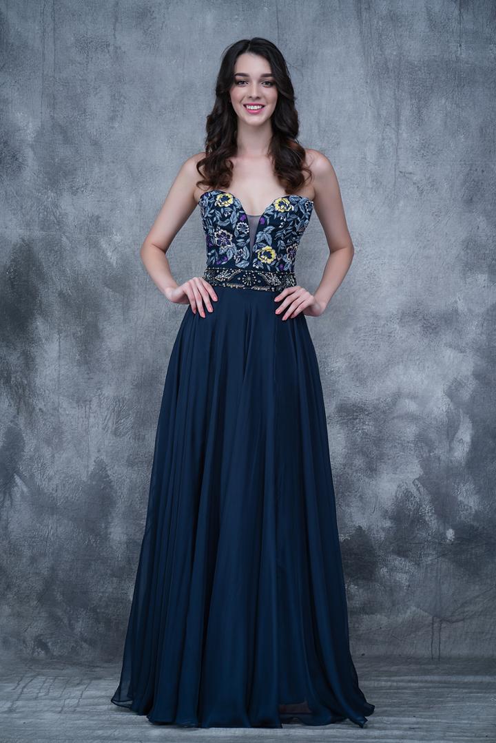 Nina Canacci - 2144 Floral Strapless Chiffon Gown