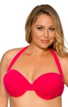 Curve Swimwear Pink Rosette 360d/dd Convertible Retro Halter/bandeau Top