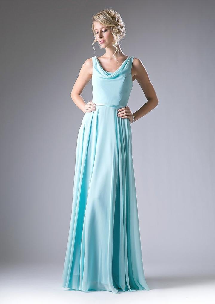 Cinderella Divine - Sleeveless Cowl Neck Draping Chiffon Gown