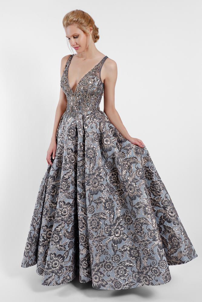 Terani Couture - 1721e4145 Deep V-neck Ballgown