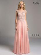 Lara Dresses - Intricately Embellished Illusion A-line Evening Gown With Cap Sleeves And Pearl Buttons 33219