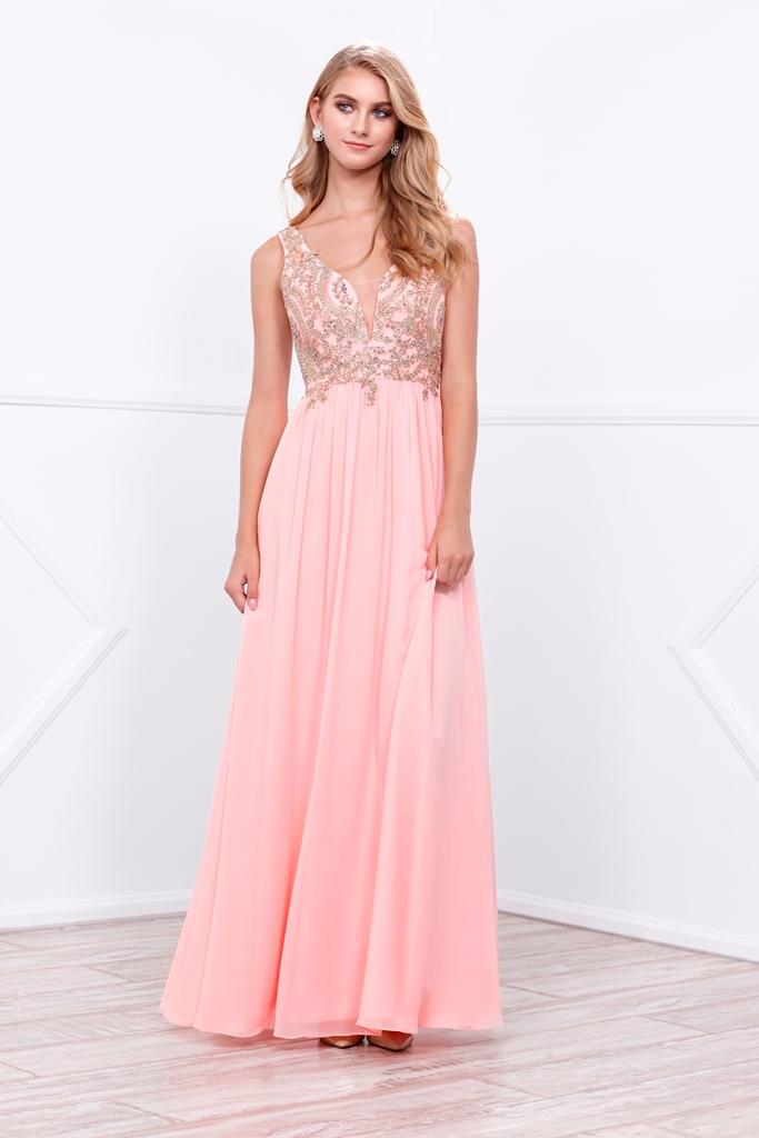 Nox Anabel - Sleeveless Illusion V Neck Beaded Bodice Long Gown 8343