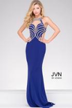 Jovani - Halter Neck Embellished Bodice And Open Back Jersey Prom Dress Jvn47009