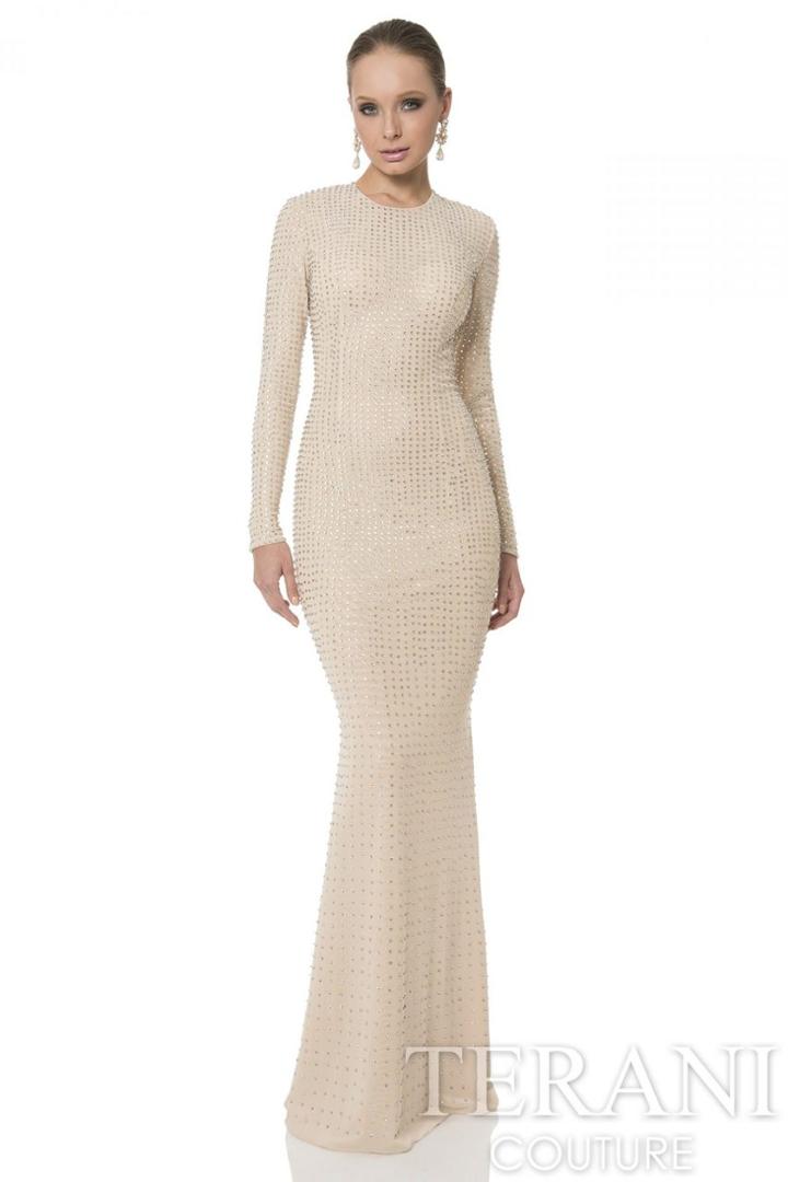 Terani Evening - Glittering Crystal Encrusted Jewel Neck Column Gown 1612e0277a