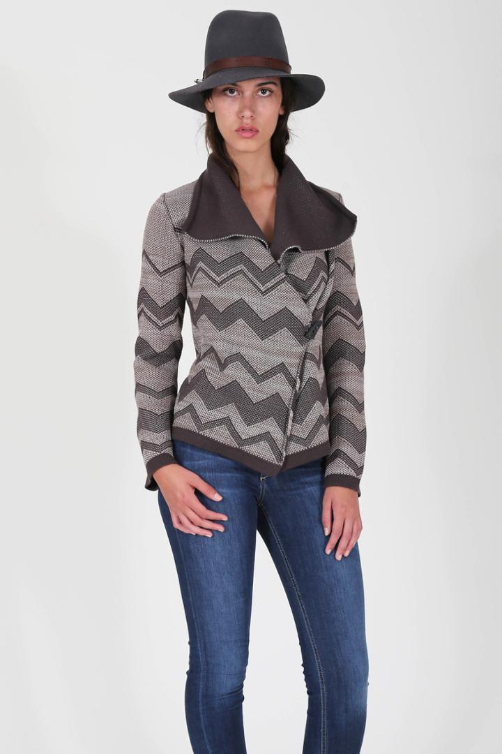 Goddis - Malik Chevron Knit Jacket In Quarry Rock