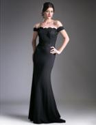 Cinderella Divine - Scalloped Off Shoulder Lace Applique Gown