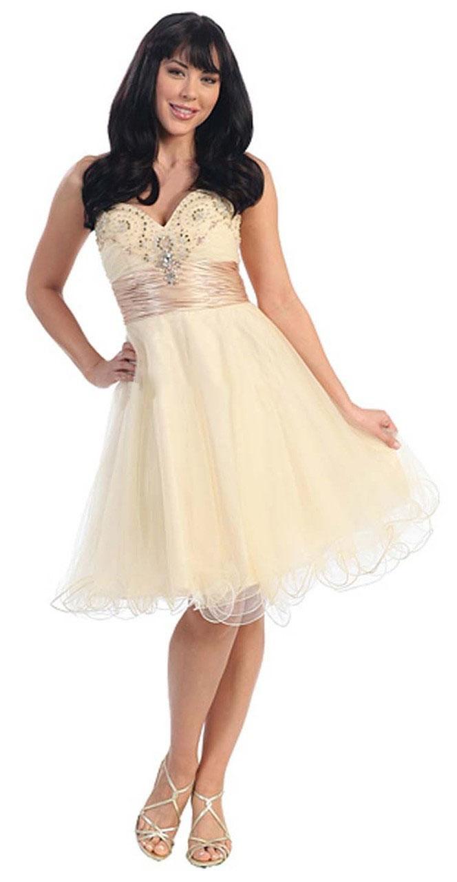 May Queen - Mq-700 Strapless Jeweled Cummerbund Dress