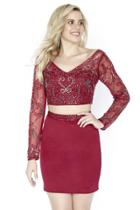 Jolene Collection - 17591 Sheer Embellished Long Sleeve Short Dress