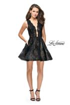 La Femme - 26726 Lace Deep V-neck A-line Cocktail Dress