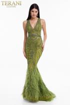 Terani Couture - 1822gl7493 Beaded V-neck Trumpet Dress With Train