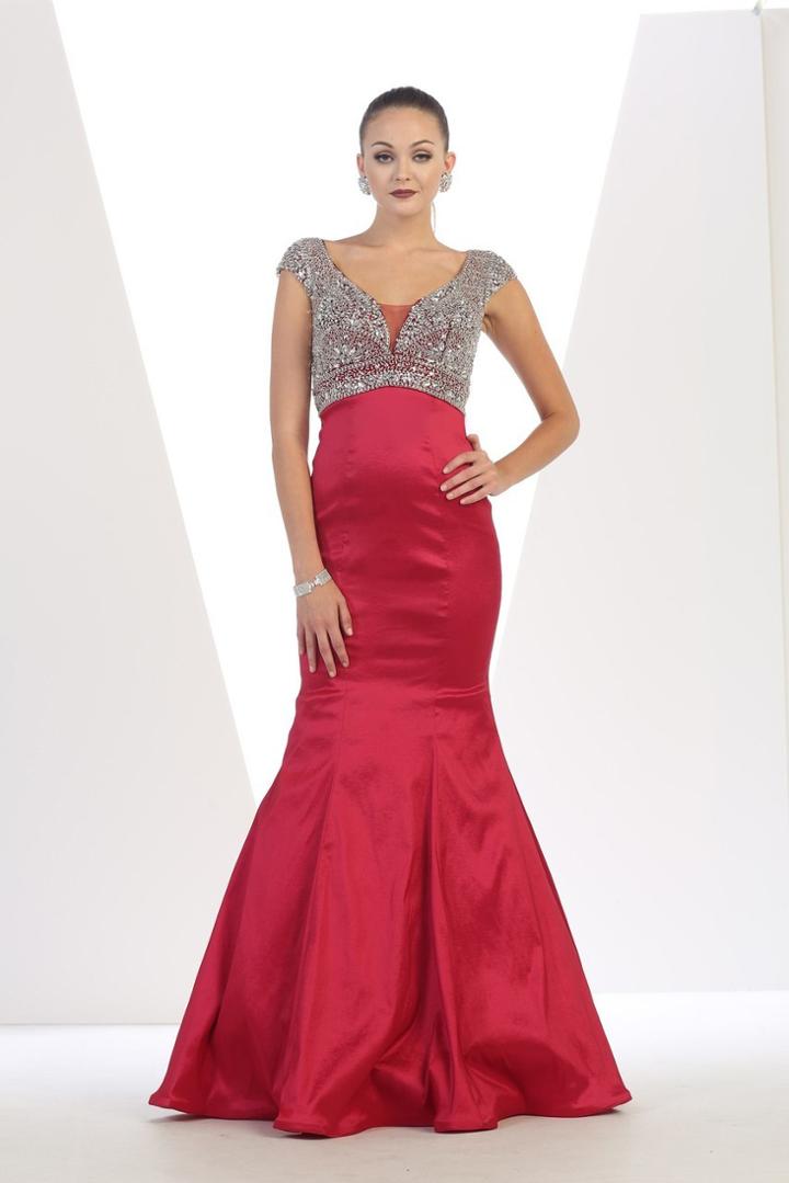 May Queen - Glamorous Jeweled Scoop Mermaid Dress Rq7419