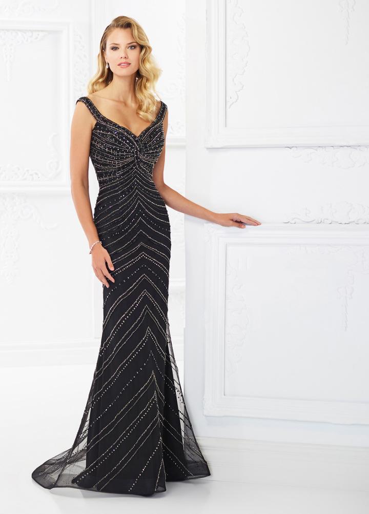 Montage By Mon Cheri - 118985 Wide Neck Fully Beaded Evening Gown