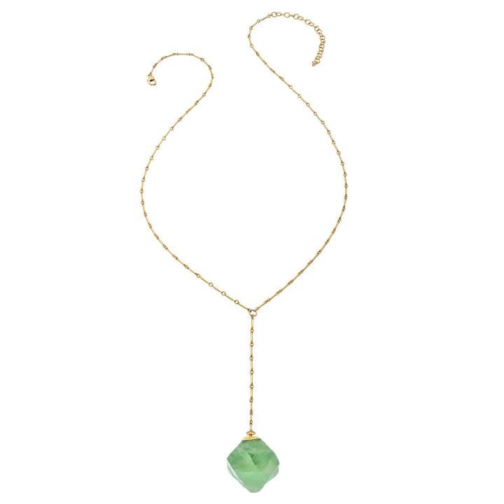 Heather Hawkins - Bar Chain Y Necklace In Fluorite Cube