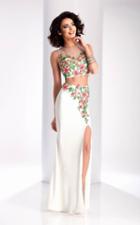 Clarisse - 3056 Floral Illusion Jewel Sheath Dress