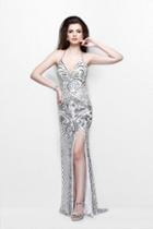 Primavera Couture - Long Beaded V-neck Dress With A Slit 1823