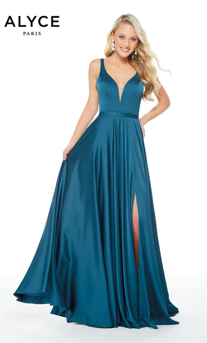 Alyce Paris - 60246 Plunging V-neck High Slit A-line Gown