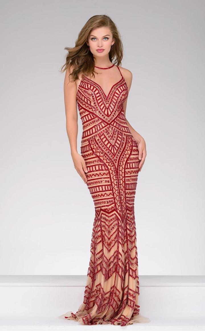 Jovani - 40710a Beaded Illusion Jewel Sheath Dress