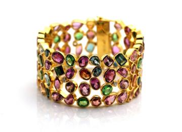 Tresor Collection - Multicolor Stones & Diamond Bracelet In 18k Yellow Gold Style 2
