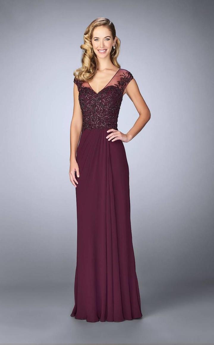 La Femme - 23316 Beaded Illusion V-neck Sheath Dress