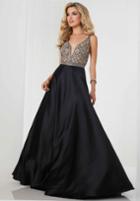 Tiffany Homecoming - 46139 Beaded Deep V-neck Satin A-line Gown