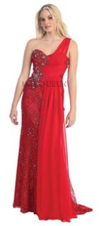 One Shoulder Strap Embellished And Embroidered Chiffon A-line Dress