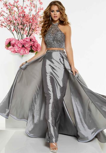 Panoply - 14863 Rhinestone Beaded Gown With Overskirt