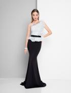 Terani Couture - 1811e6100 Lace Asymmetric Peplum Sheath Dress