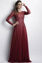 Baccio Couture - Roselyn Painted Caviar Burgundy Long Dress