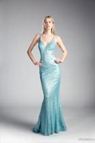 Cinderella Divine - Sleeveless Shimmer Plunging V-neck Sheath Dress