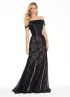 Ashley Lauren - 1312 Off Shoulder Fitted Embroidered Tulle Gown
