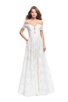 La Femme - 26254 Off The Shoulder Beaded Sheer Lace A-line Gown