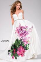 Jovani - Crystal Embellished Belt Plunging Neckline Ball Gown 42005