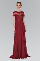 Elizabeth K - Gl2406 Short Sleeve Illusion Lace Ornate Chiffon Gown