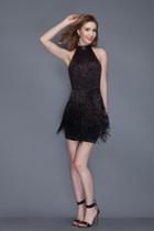 Primavera Couture - 3146 Beaded Halter Fringe Sheath Dress