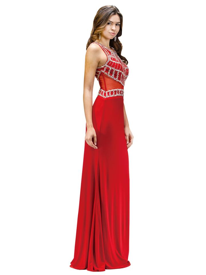 Long Sleeveless Illusion Prom Dress