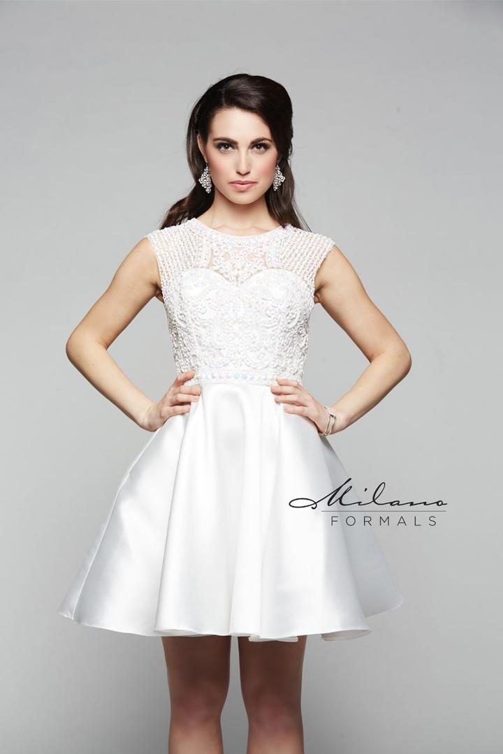 Milano Formals - Beaded Cap Sleeve High Neck Cocktail Dress E2038