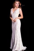 Jovani - 48099 Sleeveless V-neck Backless Lace Fitted Gown