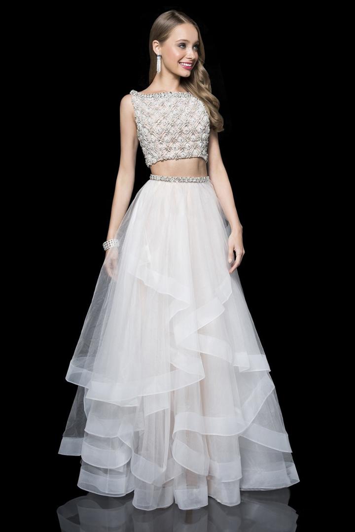 Terani Couture - 1611p1366a Two-piece Diamonds Ruffled Evening Dress