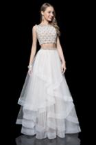 Terani Couture - 1611p1366a Two-piece Diamonds Ruffled Evening Dress