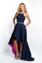 Blush - 11553 Crystal Encrusted Halter High Low Gown