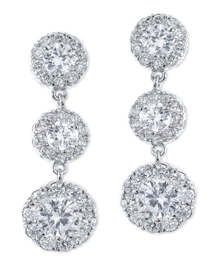 Cz By Kenneth Jay Lane - Vertical Triple Halo Pierced Earring