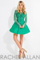 Rachel Allan Short - 4493 Long Sleeve Lace Up Illusion Dress