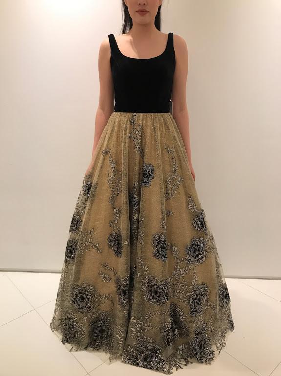 Jovani - 55044 Sleeveless Velvet Top With Gold Embroidered Skirt