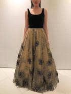 Jovani - 55044 Sleeveless Velvet Top With Gold Embroidered Skirt