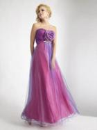 Janique - Long Strapless Ruched Rosette Accented Tulle Dress D116