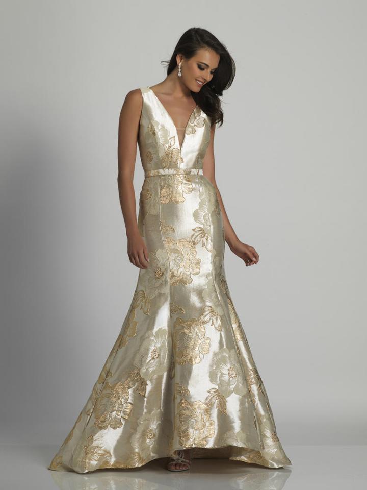 Dave & Johnny - 3137 Floral Details Deep V-neck Mermaid Dress