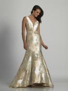 Dave & Johnny - 3137 Floral Details Deep V-neck Mermaid Dress
